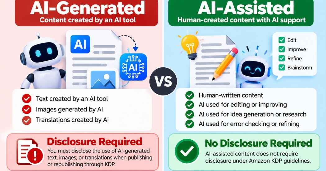 Untitled design (3) Difference between AI-generated and AI-assisted KDP content
