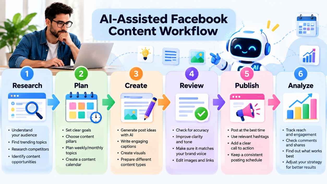 "Weekly Facebook content calendar planned with AI assistance"